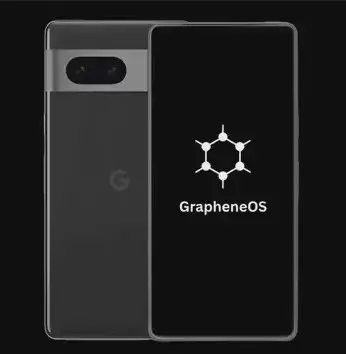 ZeroGhost Phone in obsidian black with GrapheneOS boot screen